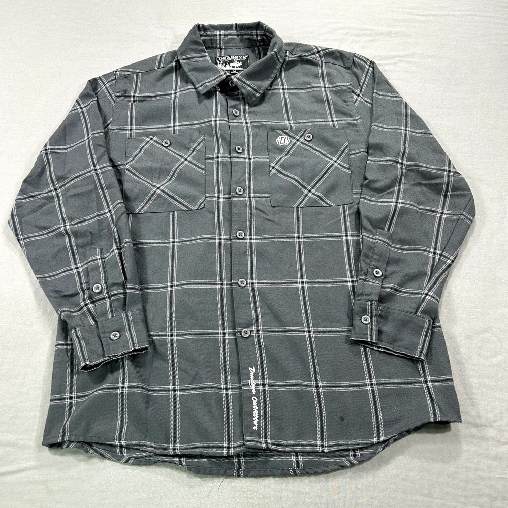 Deadeye Outfitters Shirt Mens Medium Gray Plaid Flannel Button Up Camp Outdoor *